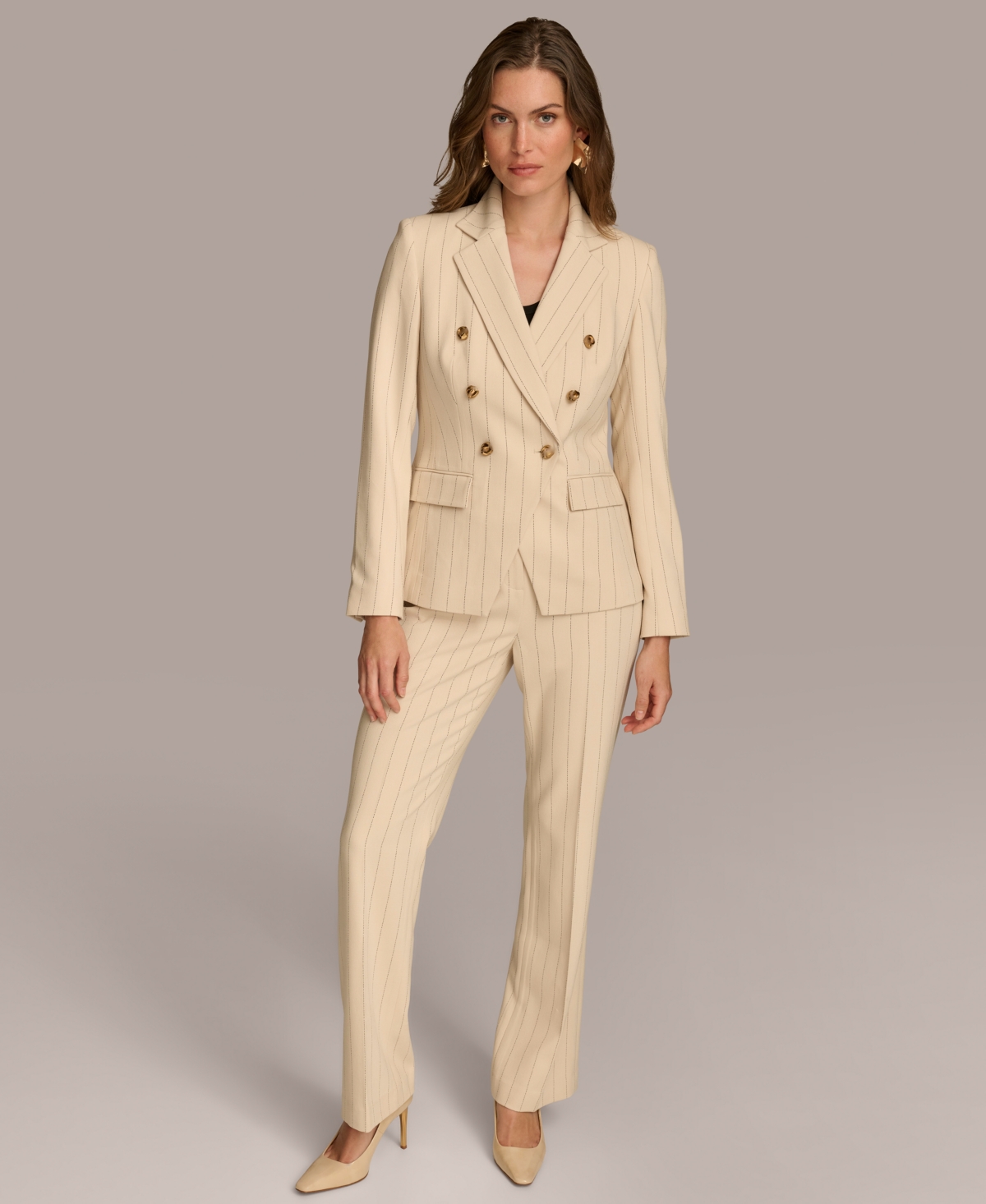 Donna Karan New York Women's Pinstripe Double Breasted Blazer -Black