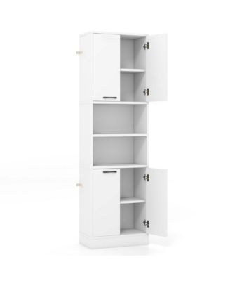 75" Tall Bathroom Storage Cabinet with 4 Doors & 2 Open Compartments Freestanding
