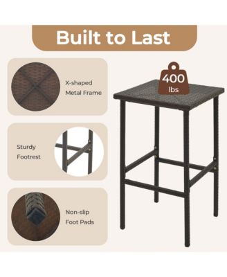 Wicker Bar Stools Set of 2 with Removable Seat Cushions Footrest Support 400 LBS