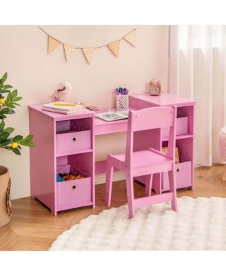 Kids Vanity Table &amp; Chair Set 2-in-1 Princess Pretend Play Makeup Vanity Set