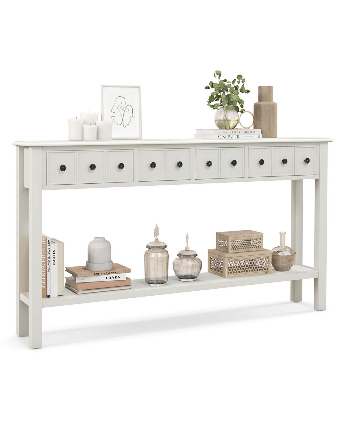 Costway Console Table Retro Entryway Sofa Table with 4 Drawers & Open Shelf Hallway