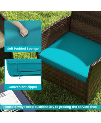 8 PCS Patio Furniture Set with Washable Cushions and Tempered Glass Coffee Table