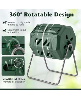 42-Gal Compost Bin Dual Chamber Composting Tumbler with 2 Sliding Doors Metal Frame