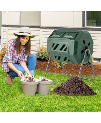 42-Gal Compost Bin Dual Chamber Composting Tumbler with 2 Sliding Doors Metal Frame