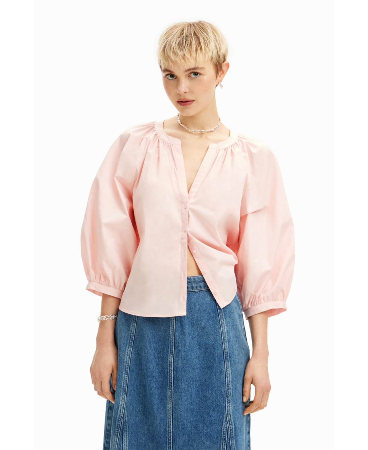 Desigual Women's V-neck poplin blouse