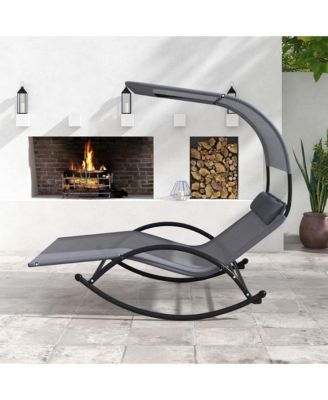 Outdoor Dual Rocker Sunbed 2-Person Canopied Lounger with 2 Detachable Headrests