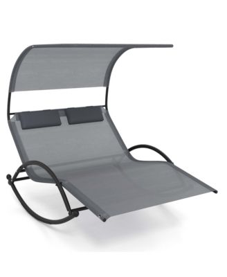 Outdoor Dual Rocker Sunbed 2-Person Canopied Lounger with 2 Detachable Headrests