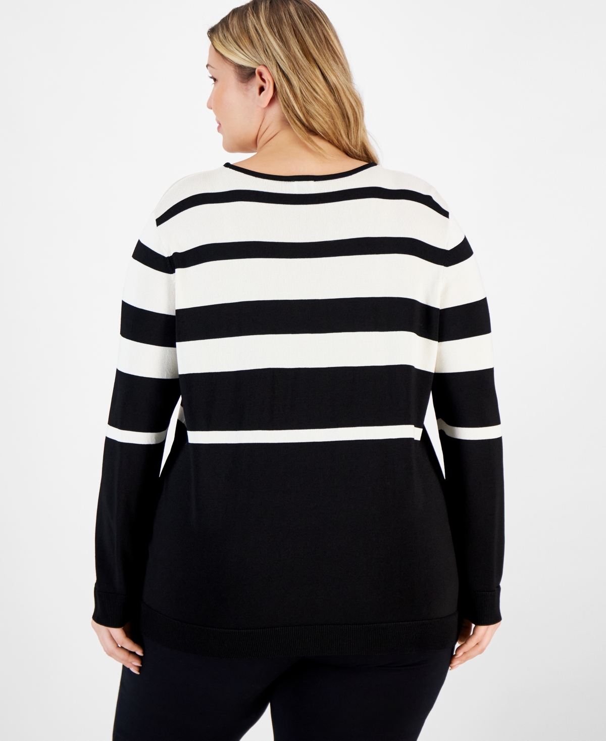 ANNE KLEIN PLUS SIZE VARIEGATED-STRIPE SWEATER 