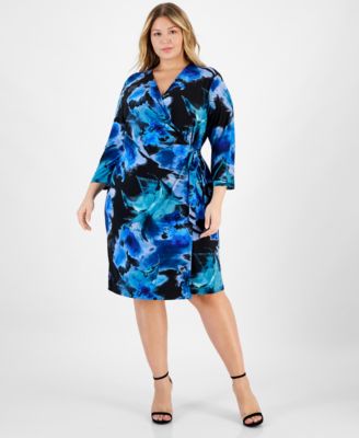 Anne Klein - Plus Size Abstract-Print Faux-Wrap Dress