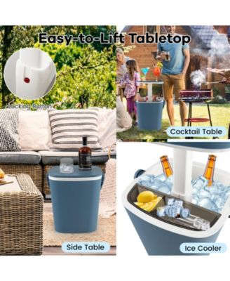 3-in-1 Portable Cooler Bar Table with Bottle Opener and Lift Top Lid for Camping Poolside