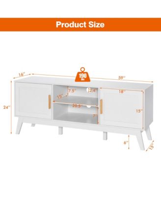 TV Stand Entertainment Media Console w/ 2 Rattan Cabinets & Open Shelves