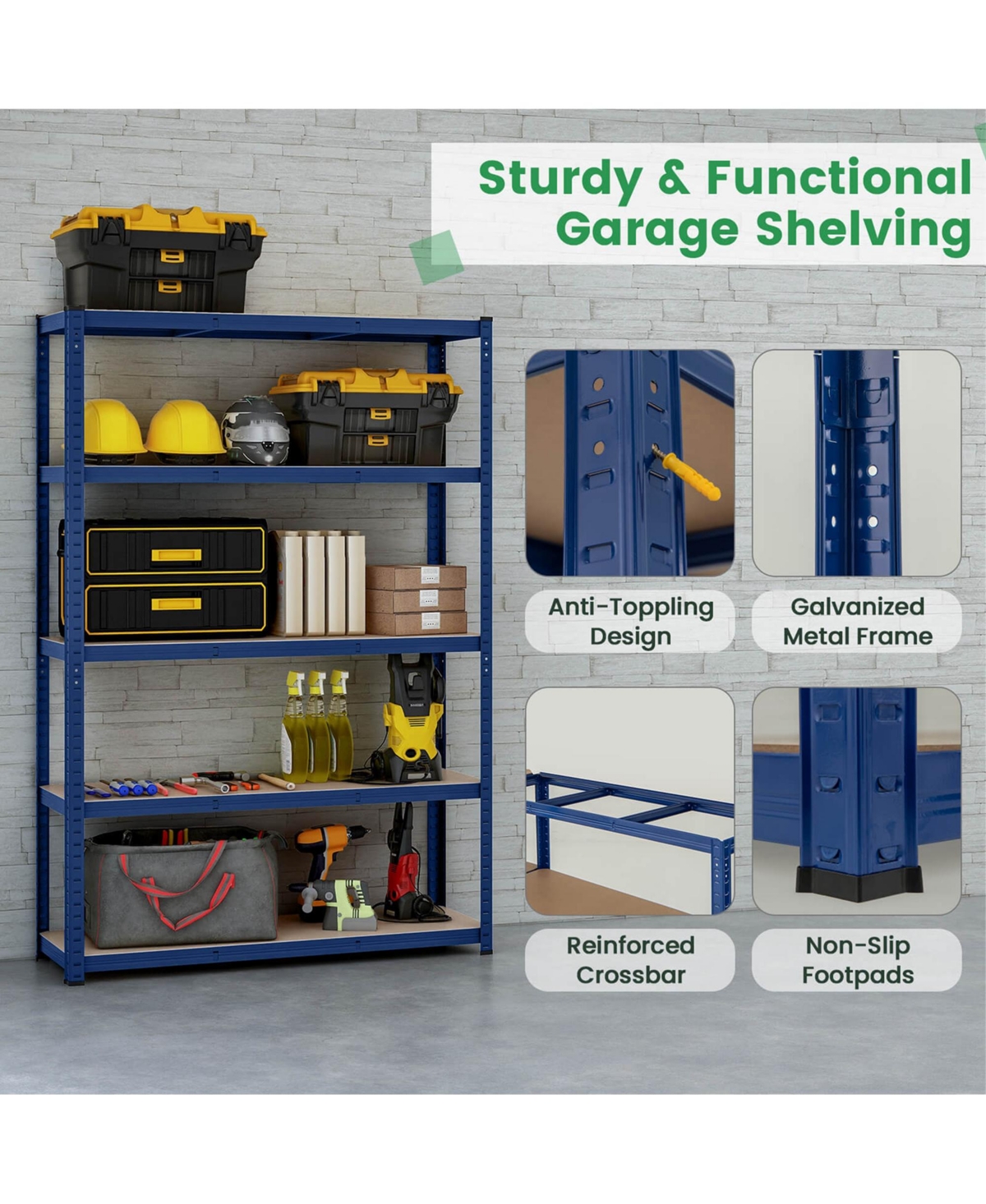 5 Tier Adjustable Garage Shelving Unit with 2200 lbs Max Load for Warehouse39