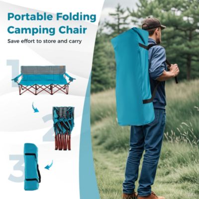 3 Person Folding Camping Chair Heavy-Duty Camp Couch with 2 Cup Holders Padding