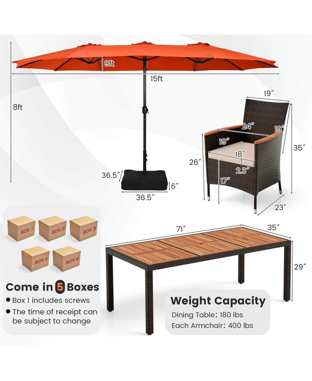 Costway 11 Pcs Patio Wicker Dining Set with Double-Sided Outdoor Umbrella 8 Stackable Chairs
