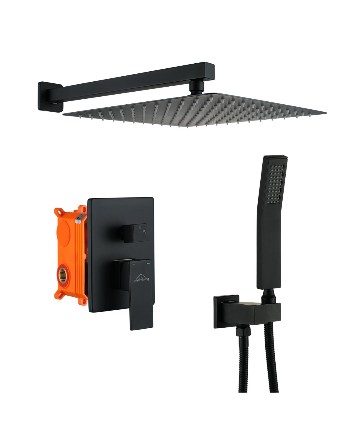 1-Spray Patterns with 2.5 Gpm 12 in. Wall Mount Dual Shower Heads with Pressure Balance Valve - Matte black
