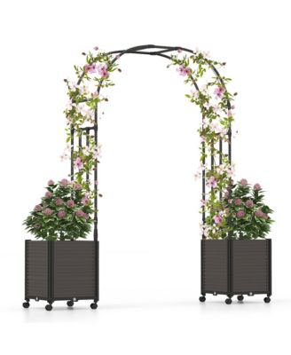 6.6 FT Tall Metal Garden Arbor with 2 Raised Garden Planters Arch Trellis Outdoor