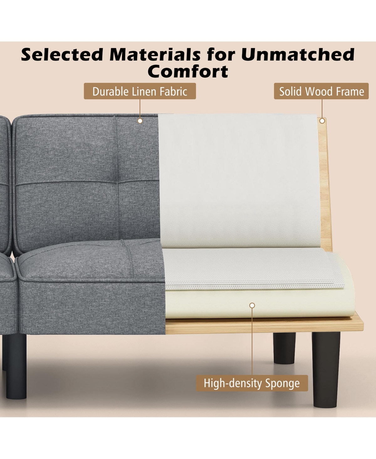 Convertible Folding Futon Sofa Bed with 6-Position Adjustable Backrest Cushion