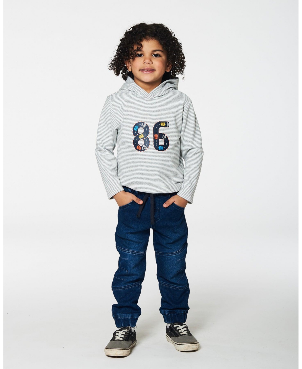 Deux par Deux Baby Boys Baby Super Soft Hooded T-Shirt With Print- Gray stripe
