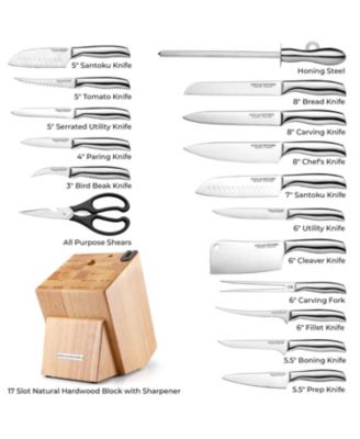 18 Piece Stainless Steel Knife Set with Block and Sharpener