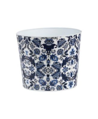 12 Inch Classic Round Metal Planter Blue White Oriental Style