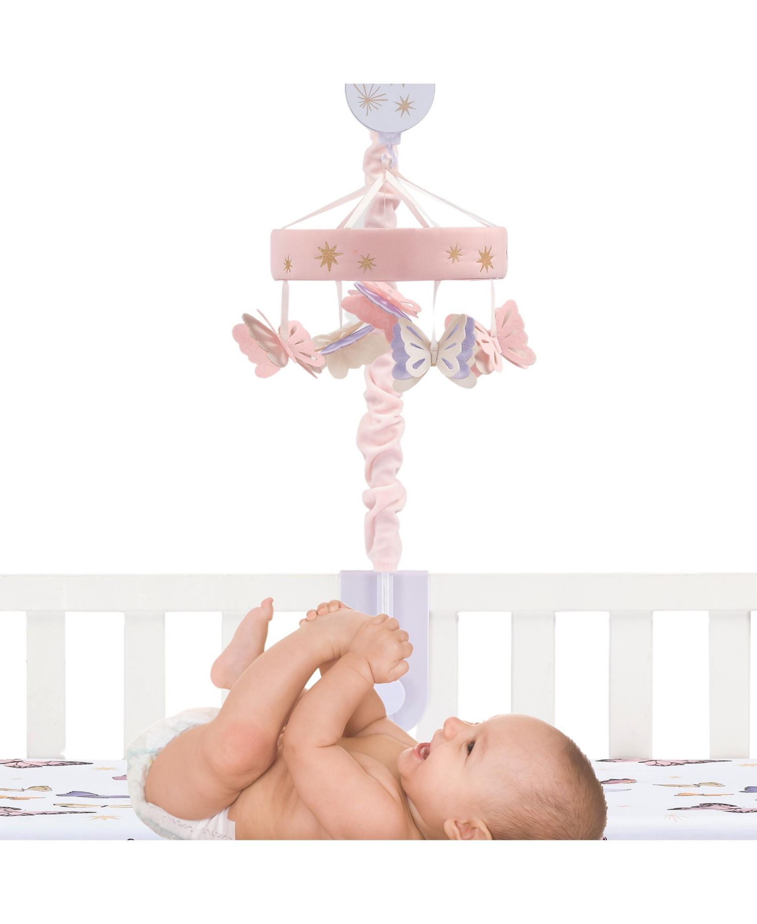 Lambs and Ivy Butterfly Dreams Pink/Purple Musical Baby Crib Mobile Soother Toy
