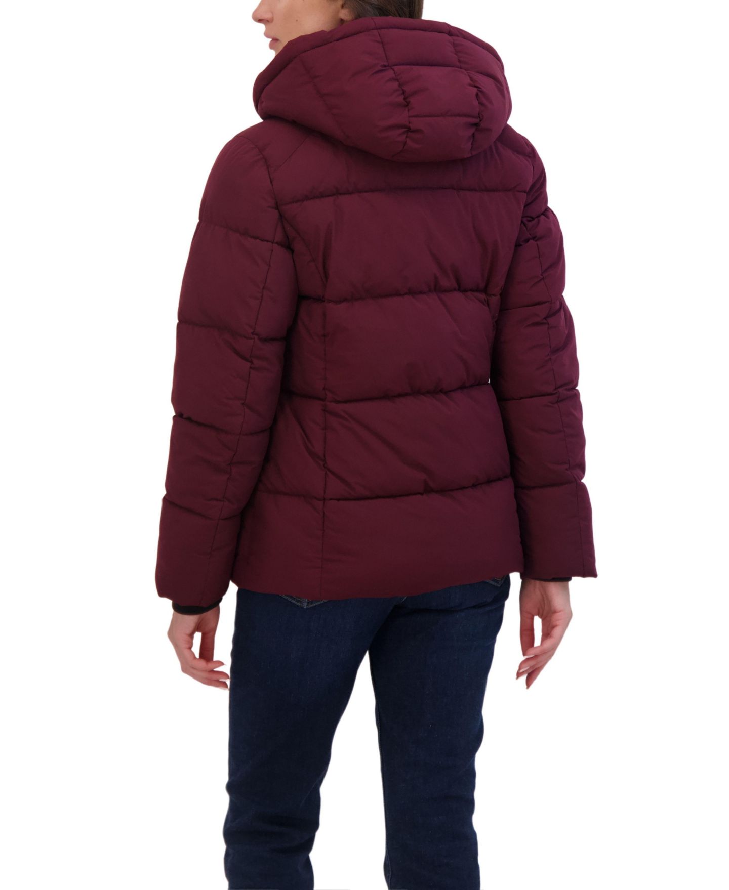 Женская куртка Sebby Collection Short Hooded Stretch Puffer, цвет: Бордовый — фото 2