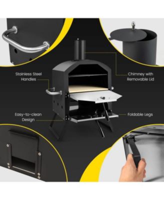 Outdoor Pizza Oven with Anti-scalding Handles and Foldable Legs-Black
