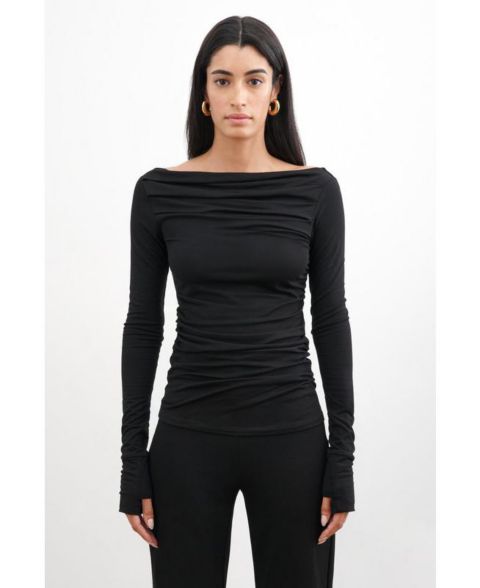 Женский топ Marcella Cooper Convertible Draped Boat-Neck Jersey Top, цвет: Чёрный