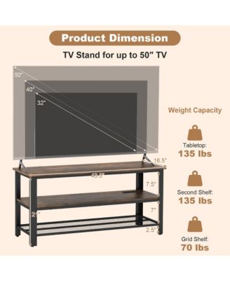 1 Pc 3-Tier TV Stand, Fits TVs up to 50", with Power Outlets, USB Ports & Shelves – Entertainment Furniture