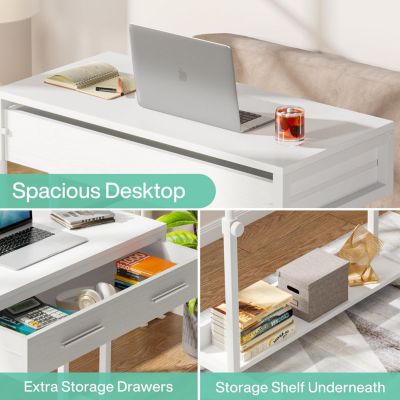 Portable Desk with Drawers, Mobile Laptop Desk with Wheels, Couch Desk Sofa Side Table Bed Desk, Small Standing Desk for Home Office