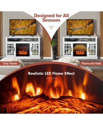 48'' TV Stand Console Cabinet w/ Fireplace Entertainment Center For Living Room Natural