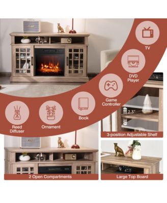 48'' TV Stand Console Cabinet w/ Fireplace Entertainment Center For Living Room Natural