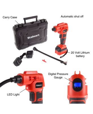 Automatic Air Compressor - Cordless Tire Inflator with 20V Lithium Battery and Carrying Case for Cars, Bikes, and Sports Equipment by (Red)