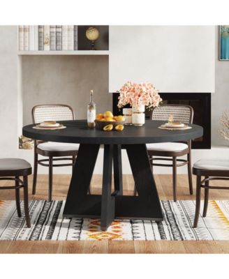 47" Round Wood Dining Table – Farmhouse Kitchen Table for 4 with Wooden Top and Legs