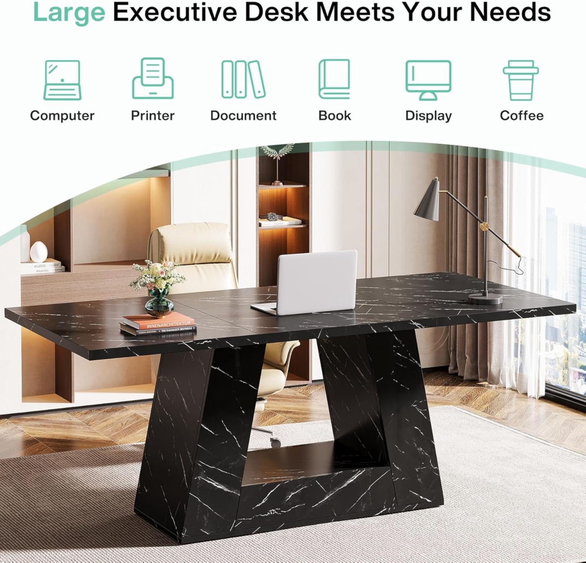 Tribesigns Modern Computer Desk, 63-Inch Large Office Desk Workstation, Simple Style Executive Desk Study Table