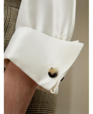 Silk Twill Blouse with Boat Neckline for Women