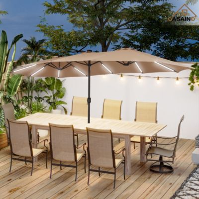 Outdoor Double-Sided Rectangular LED Light Market Umbrella With Base and Cover