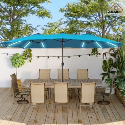 Outdoor Double-Sided Rectangular LED Light Market Umbrella With Base and Cover