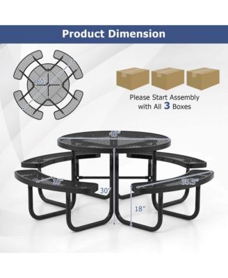 45" Coated Steel Camping Table Outdoor Round Picnic Table & Bench Set for 8