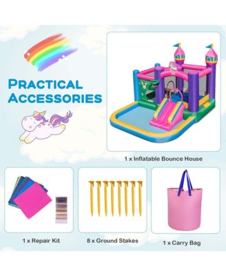 6-in-1 Kids Inflatable Bounce House with Slide Jumping Area Ball Pit Pools Castle without Blower