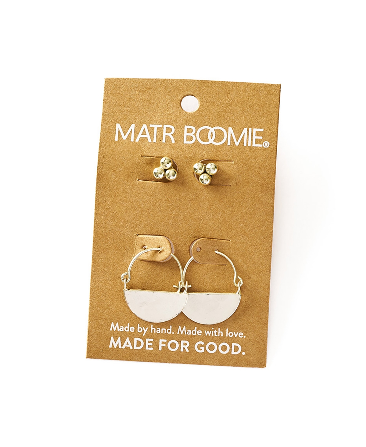 Matr Boomie Diya Silver Stud And Hoop Earrings In Silver