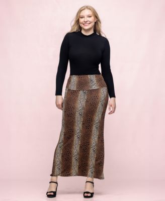 Women's Animal Print Fold Over Waist Maxi Skirt