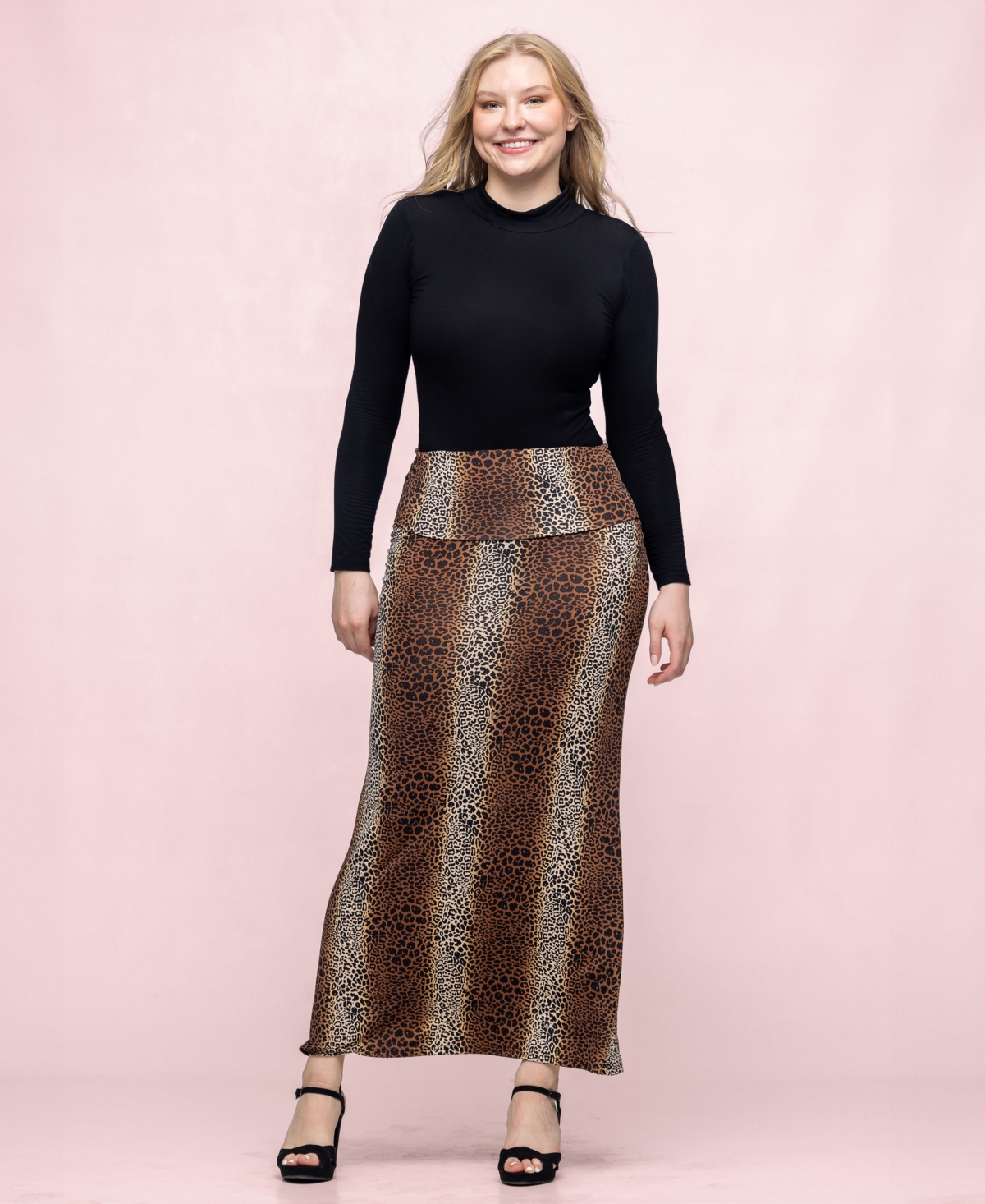 Shop 24seven Comfort Apparel Women's Animal Print Fold Over Waist Maxi Skirt In Wine Multi