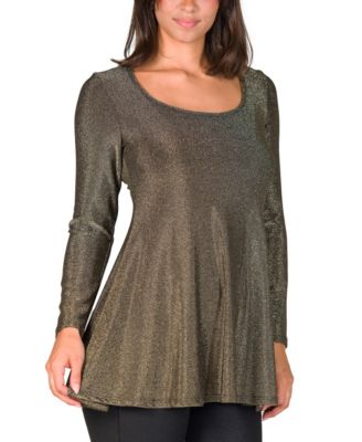 Women's Scoop Neck Long Sleeve Shimmery Fabric Tunic Top