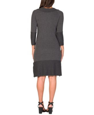 Women's Ribbed Knit Long Sleeve Split Hem Sweater Dress