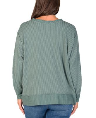 Women's Relaxed Fit Ribbed Knit V Neck Sweatshirt Top