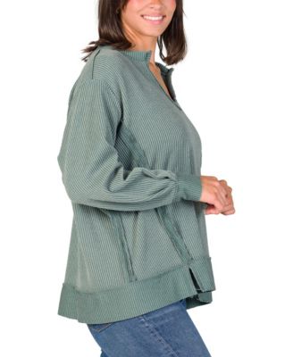 Women's Relaxed Fit Ribbed Knit V Neck Sweatshirt Top