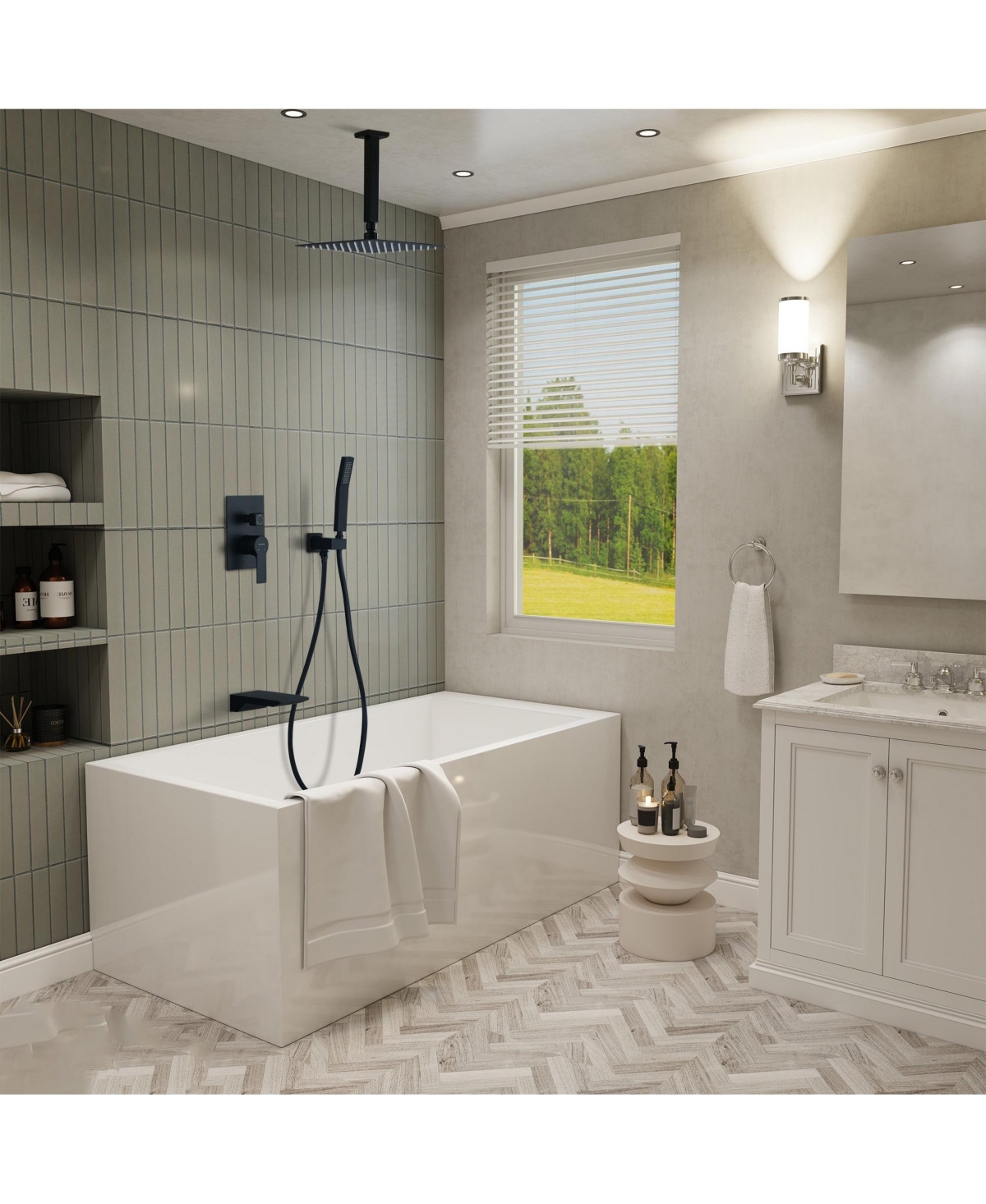 Boyel Living Ceiling Mount Single-Handle 1-Spray Tub and Shower Faucet with in. Fixed Shower Head (Valve Included)