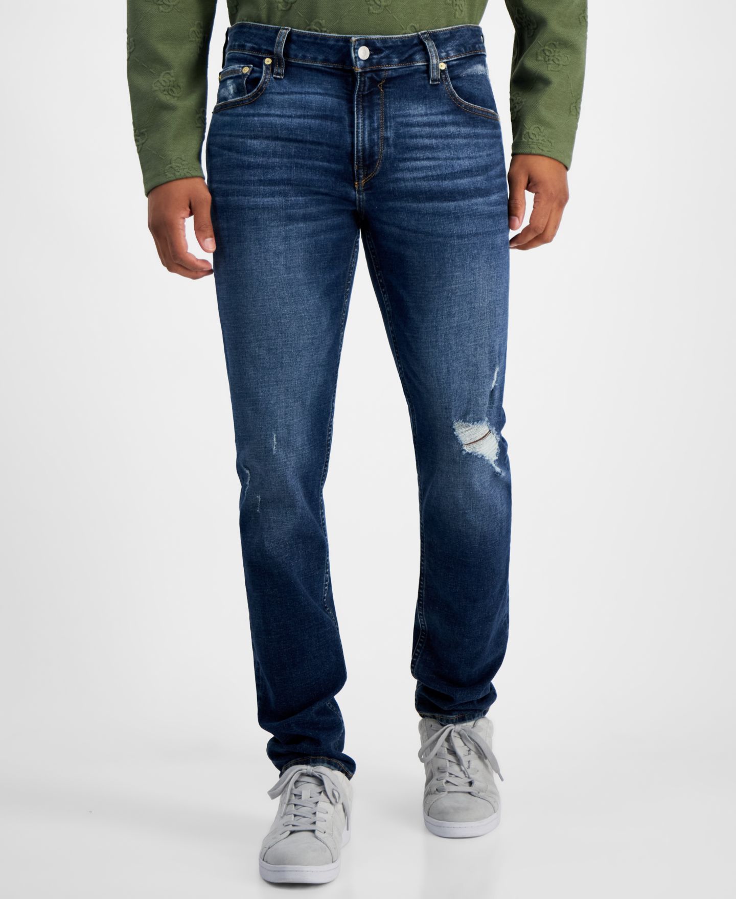 Мужские джинсы GUESS Destroyed Slim Tapered Fit, цвет: Варёный — фото 1