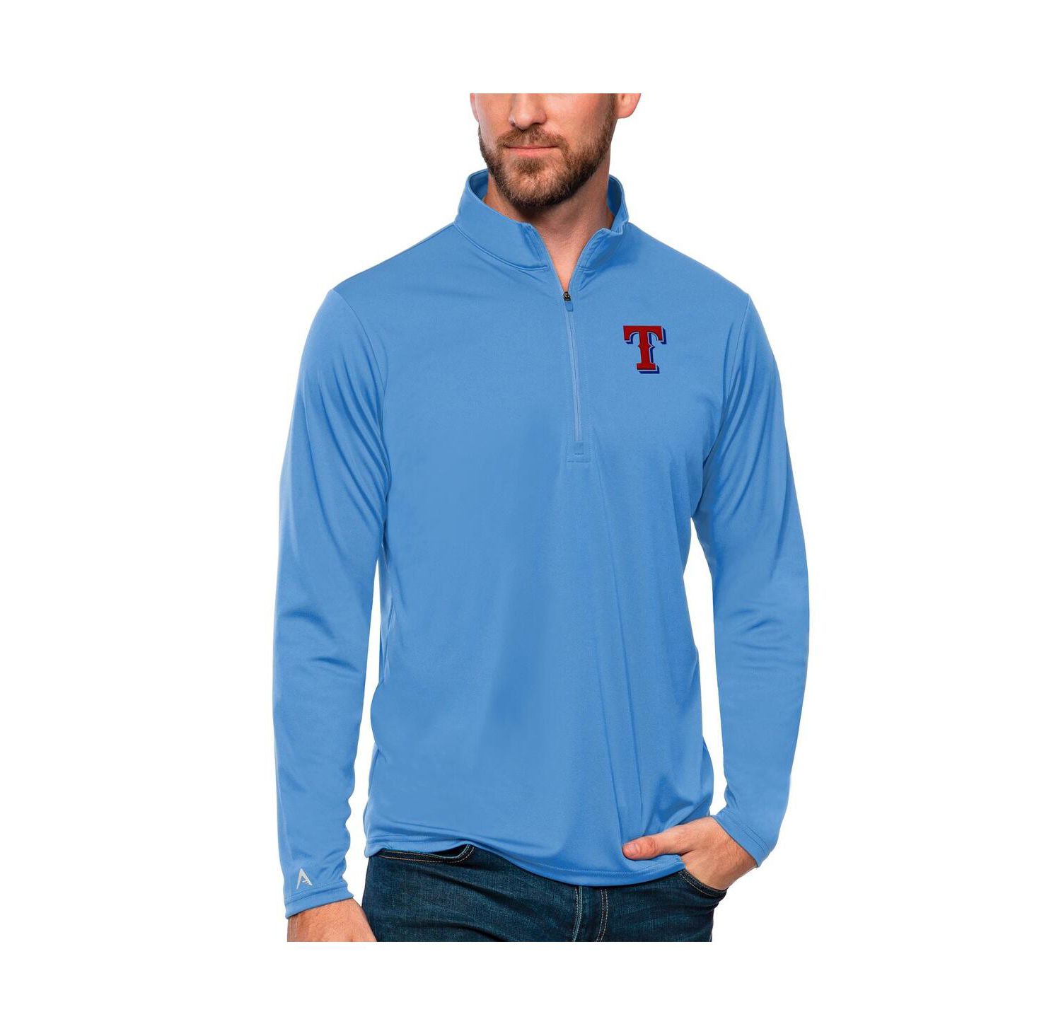 Men's Powder Blue Texas Rangers Tribute Quarter-Zip Pullover Top